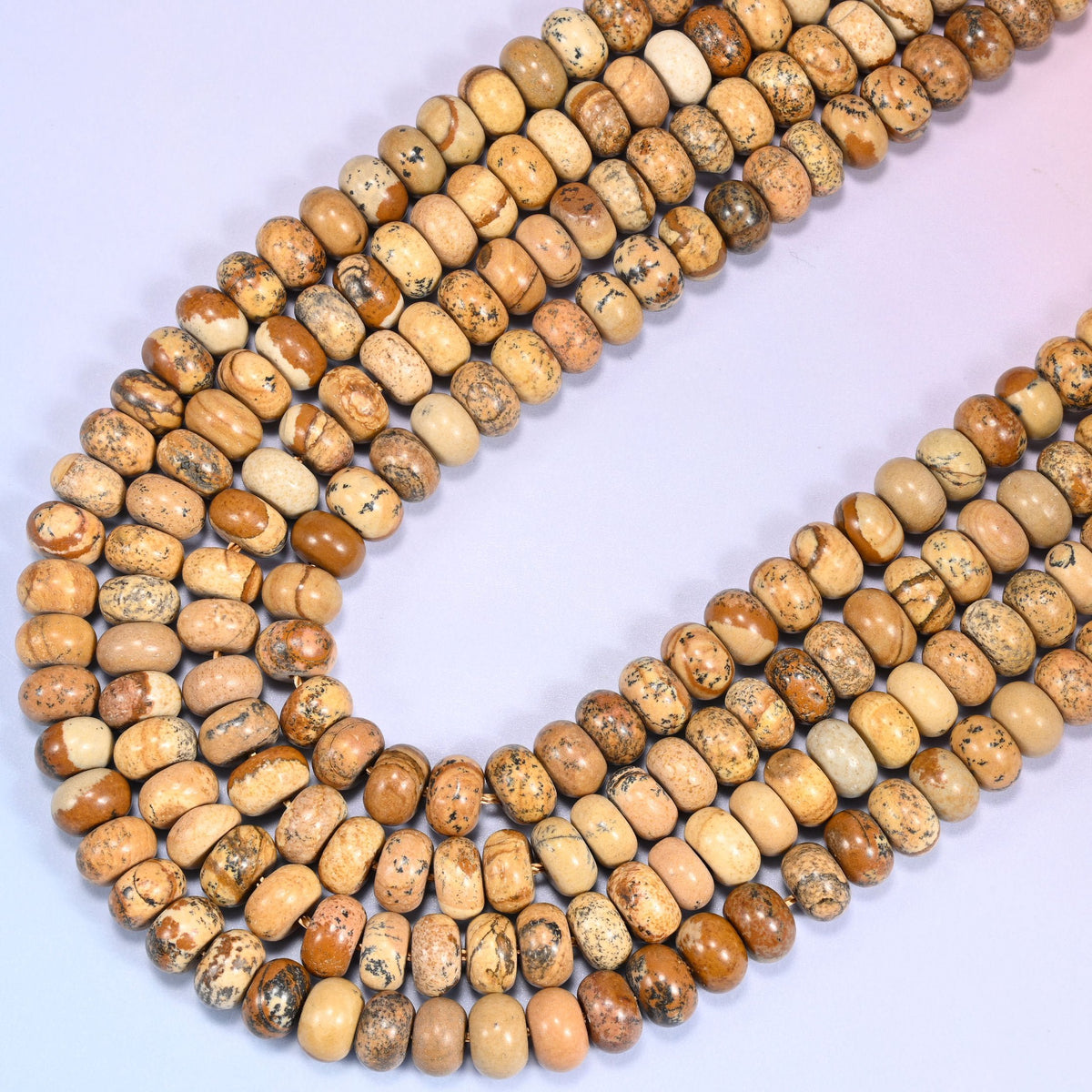 Natural Picture Jasper Rondelle Beads, 15 inch strand.