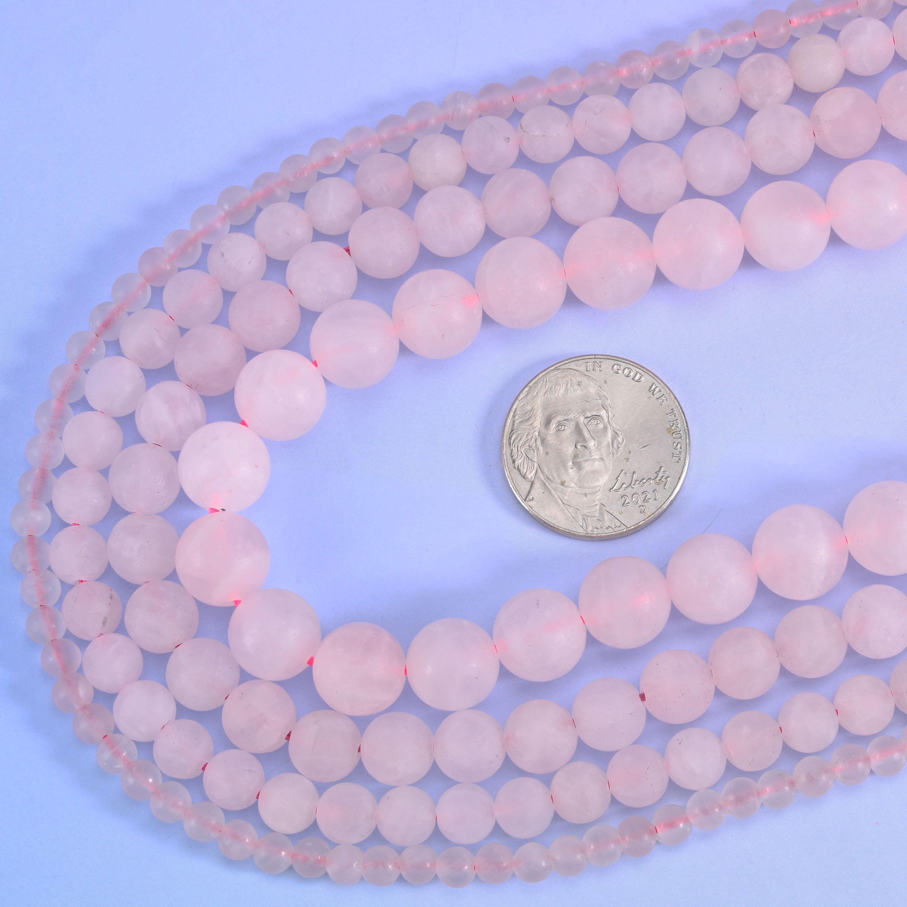 Matte round cut rose quartz beads