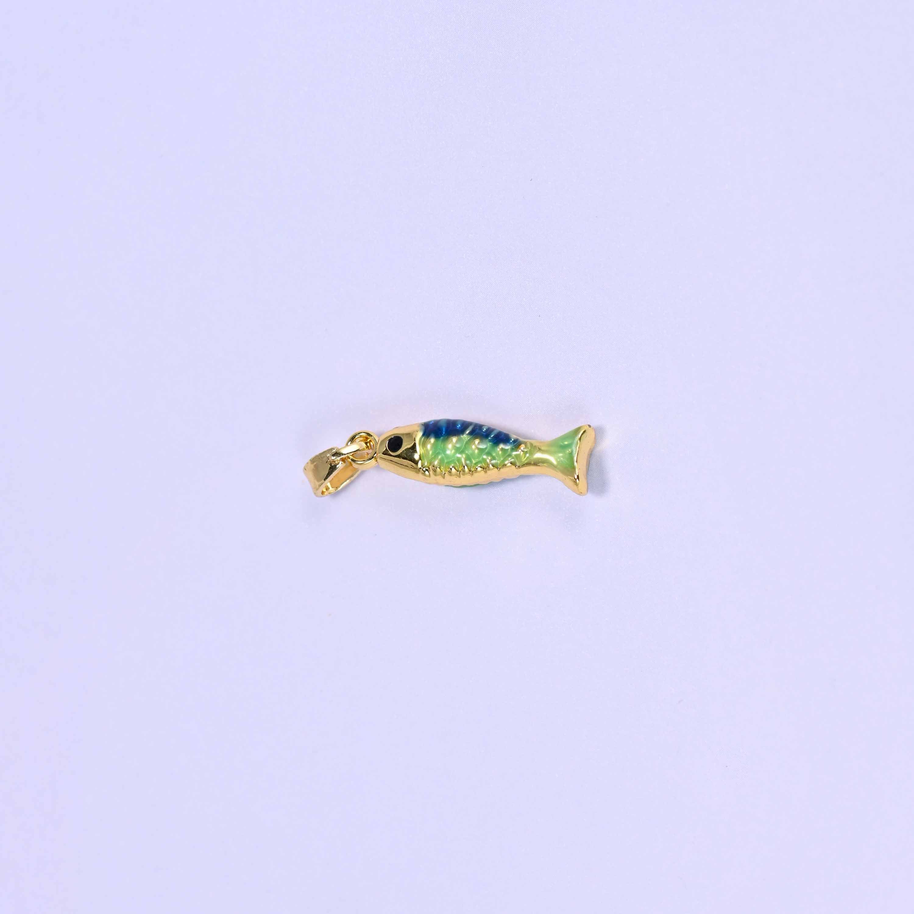 Enamel Blue Green Fish Charms: 18K Gold Filled Pendants, Jewelry Making Supply