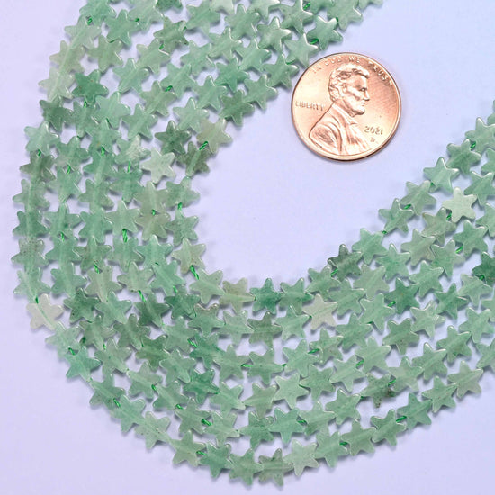 Flat star cut green aventurine beads