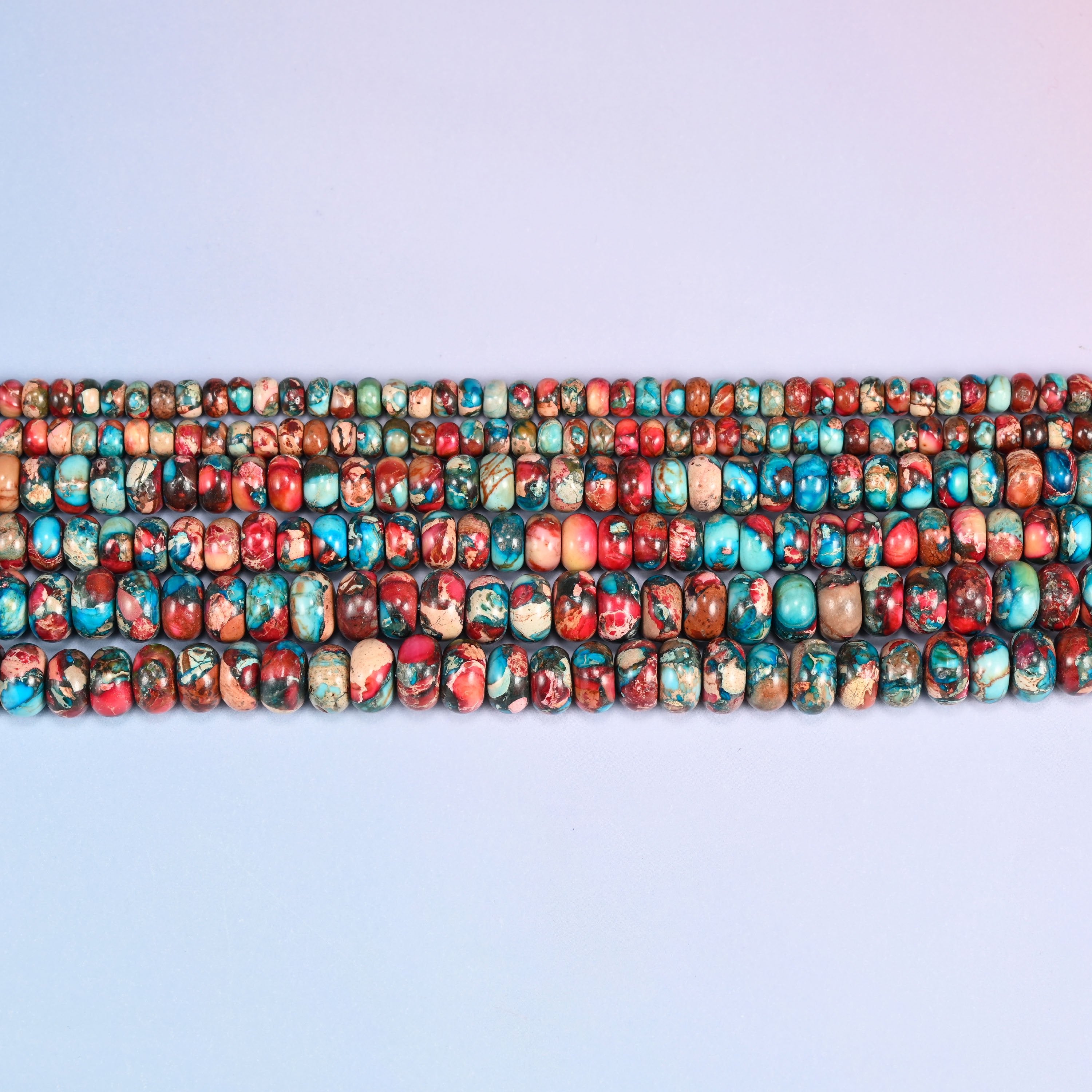 Red Dyed Sea Sediment Jasper Rondelle Beads, Multicolor Gemstone, 3x4mm 4x6mm 5x8mm, 15 Inch Strand