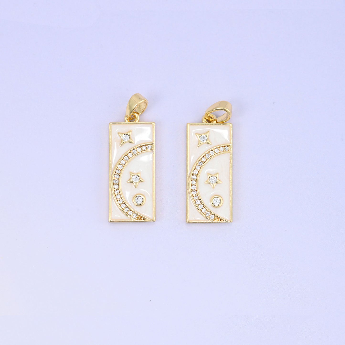 Moon Stars Rectangle Zircon Pendants: 18K Gold Plated Charms, Jewelry Making Supply