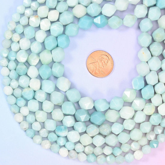 Blue Amazonite diamond star cut beads, sold per 15.5 inch strand