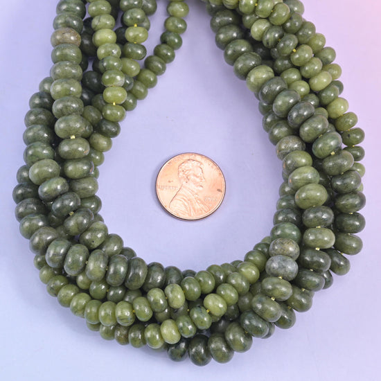 South Green Jade Smooth Rondelle Beads Jewelry Making Size 4x6mm 5x8mm 15.5" Strand