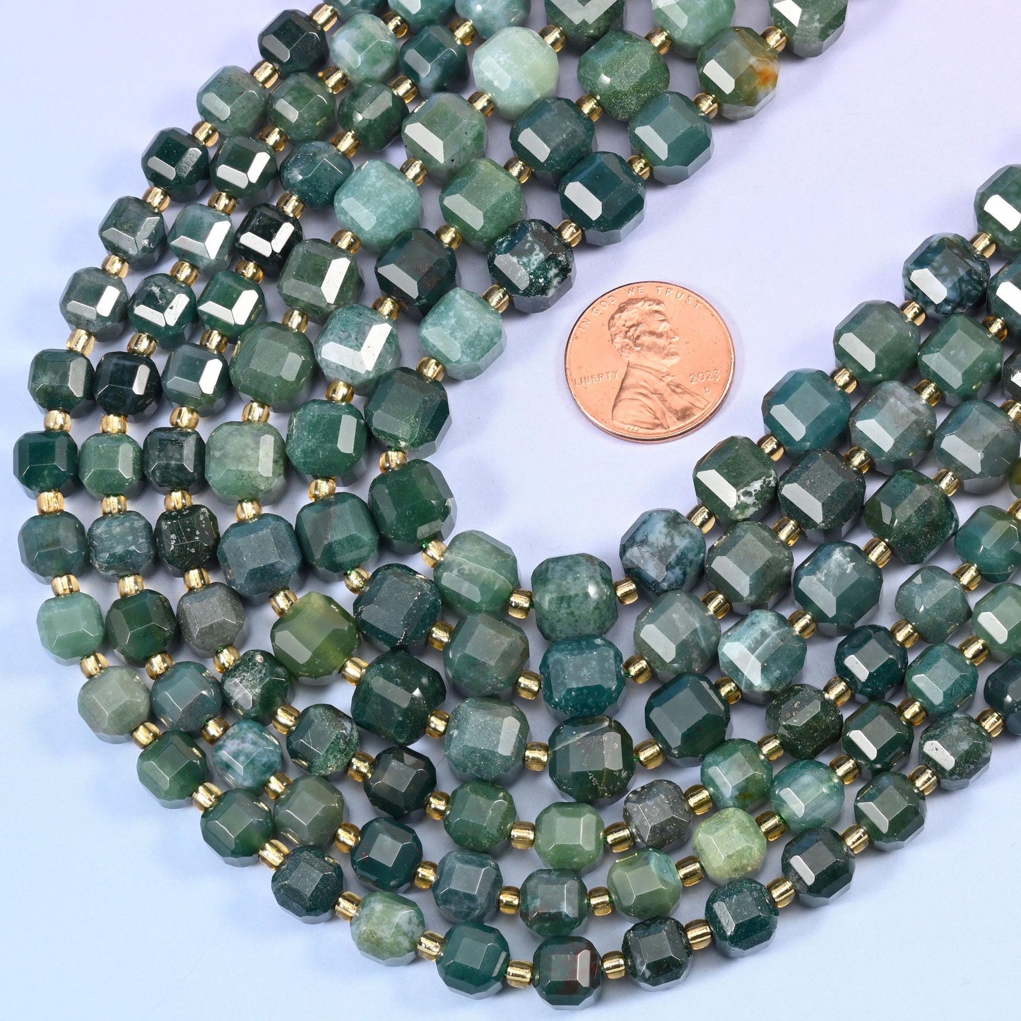 Faceted cube cut Moss Agate beads