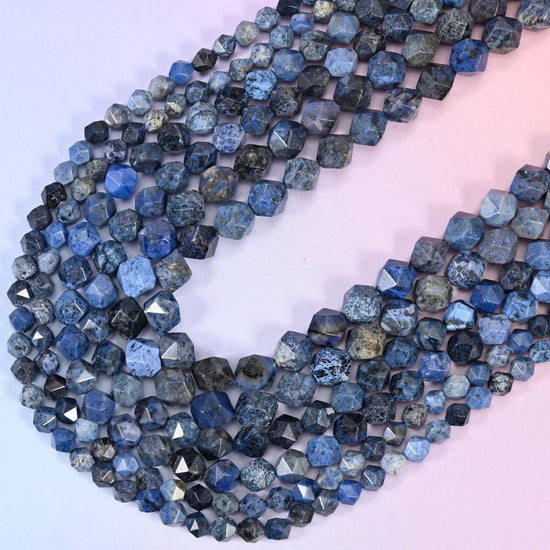 Blue Dumortierite Faceted Diamond Star Cut Beads 6mm 8mm 10mm, approximately 15.5 inches
