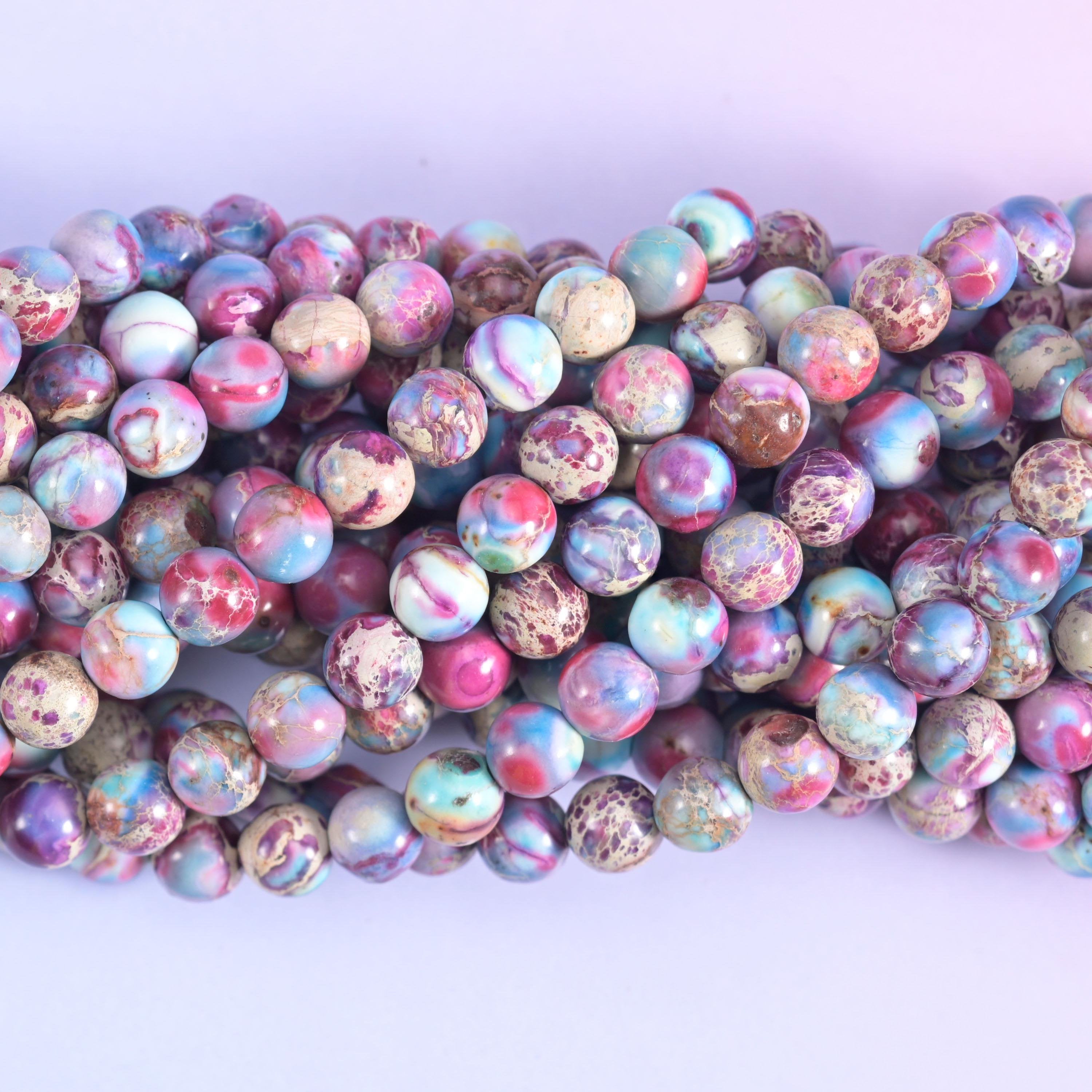 Purple blue sea sediment jasper round beads, 15.5 inch strand
