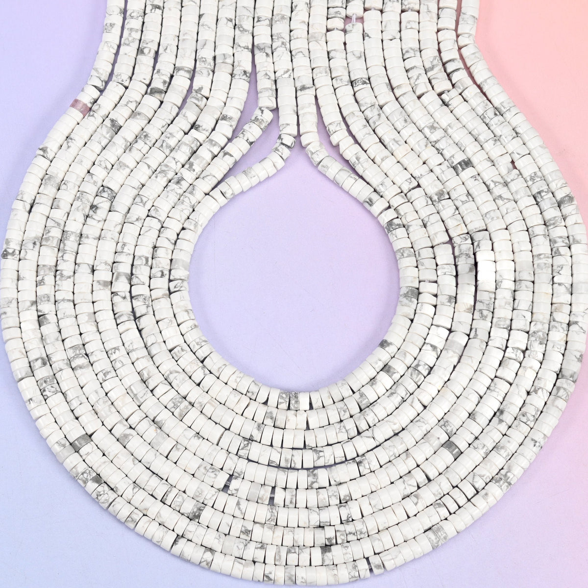 White Howlite Smooth Heishi Disc Beads, hole 1.0mm