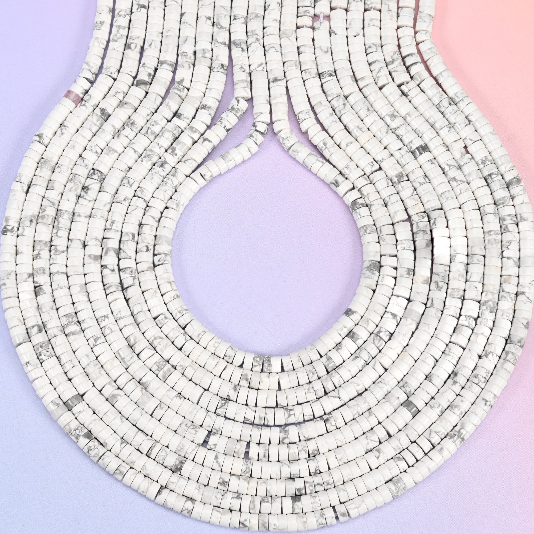 White Howlite Smooth Heishi Disc Beads, hole 1.0mm