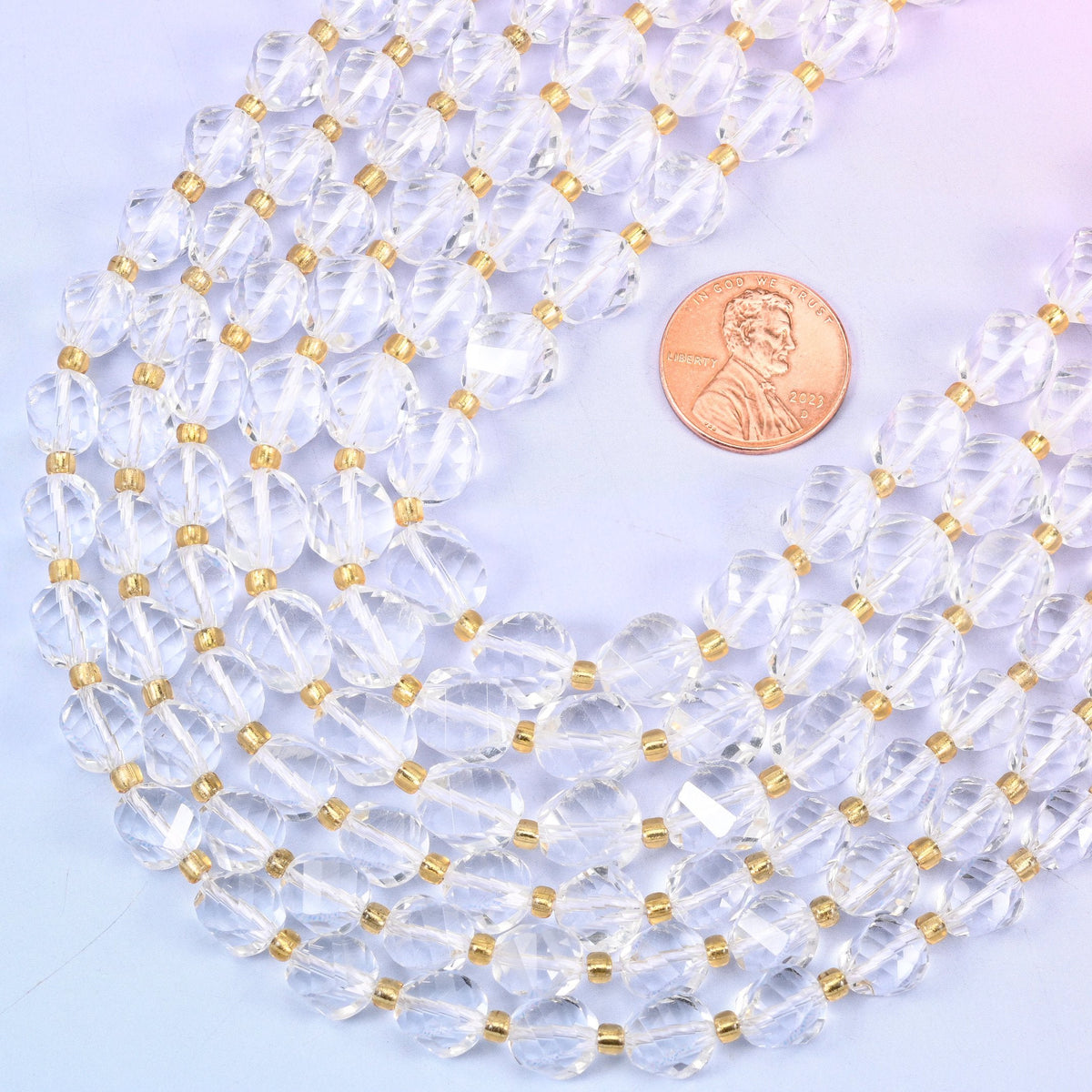 Faceted spiral twist cut clear quartz beads