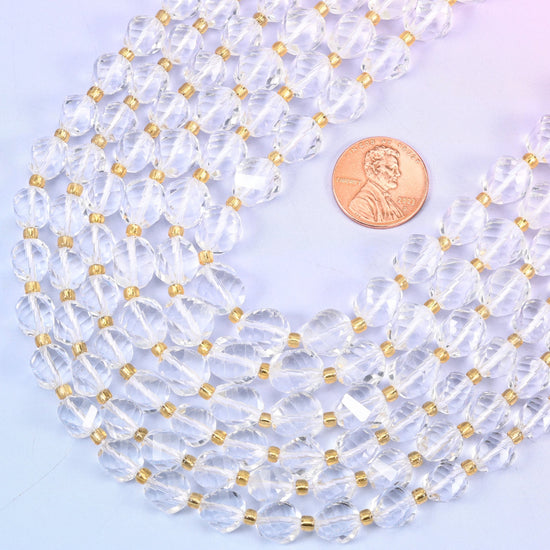 Faceted spiral twist cut clear quartz beads