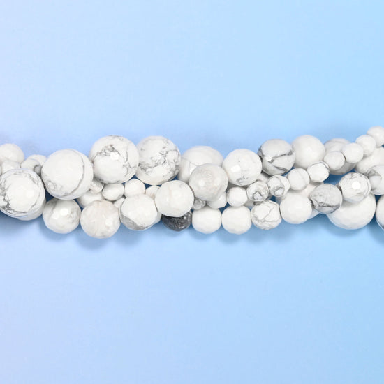 White Howlite Faceted Round Beads: Jewelry Making, 15 Inch Strand