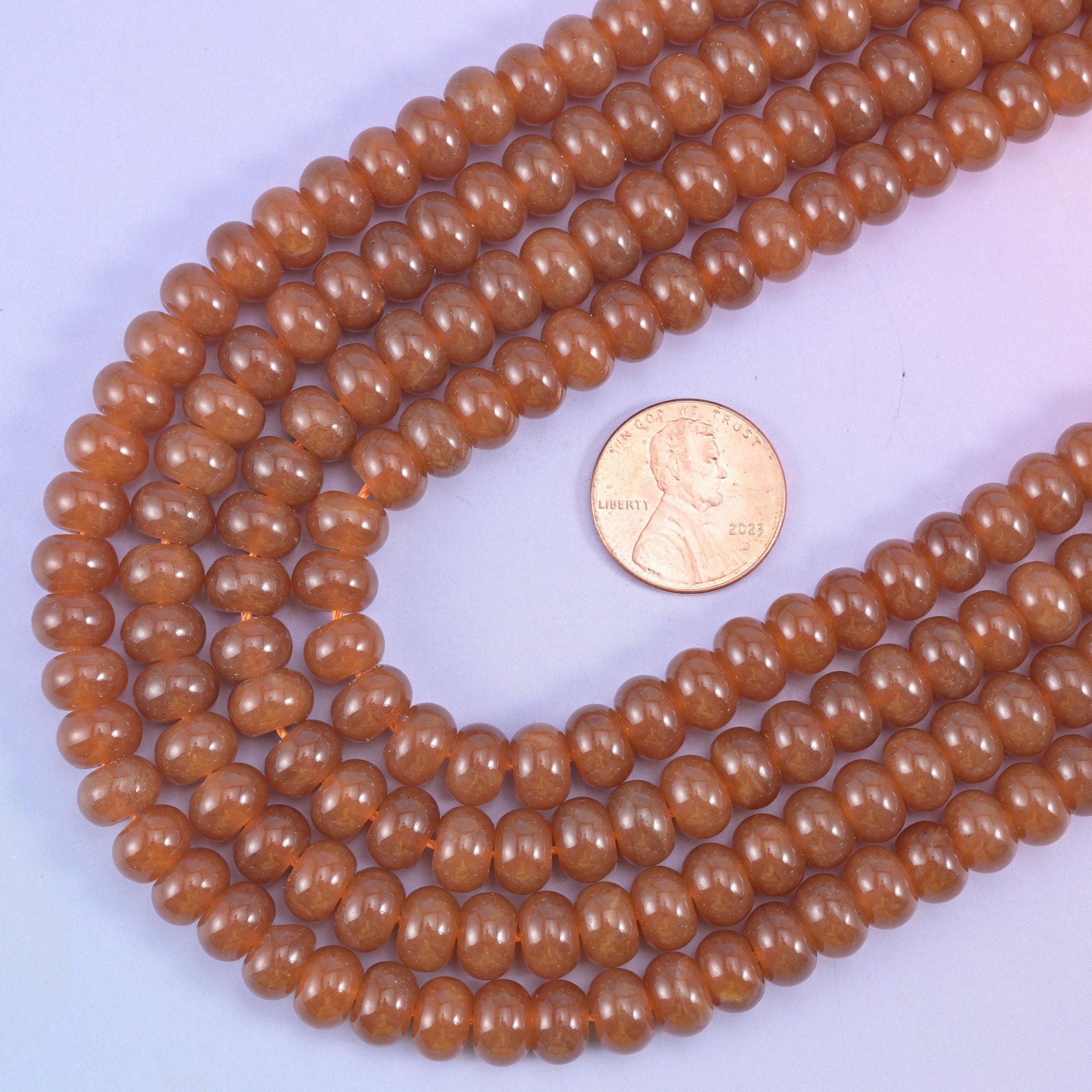 Caramel Dyed Jade rondelle beads, 15 inch strand