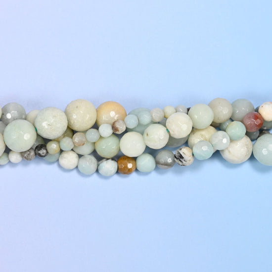 Multicolor amazonite faceted round beads, sold per 15 inch strand