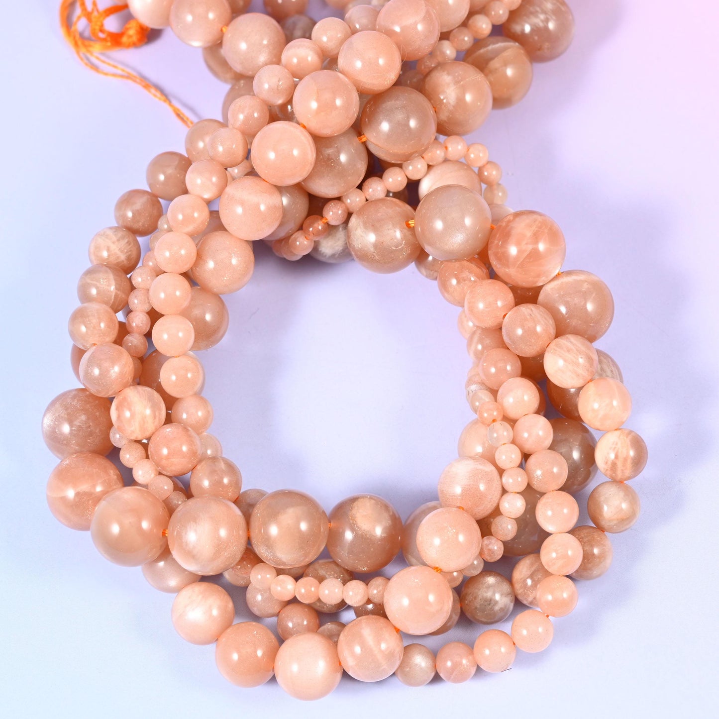 Peach Moonstone Smooth Round Beads 4mm to 12mm for bridal and layered designs.