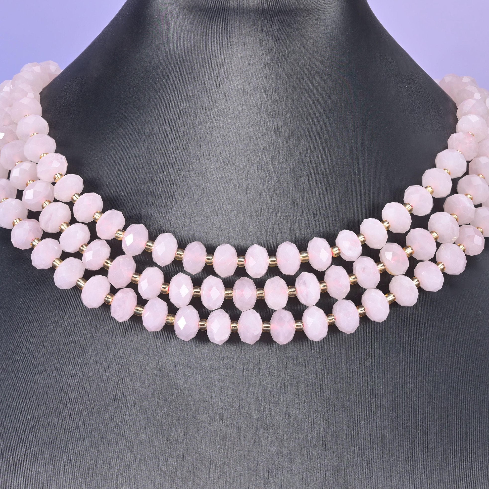 Rose Quartz Faceted Rondelle Beads in pale milky blush pink