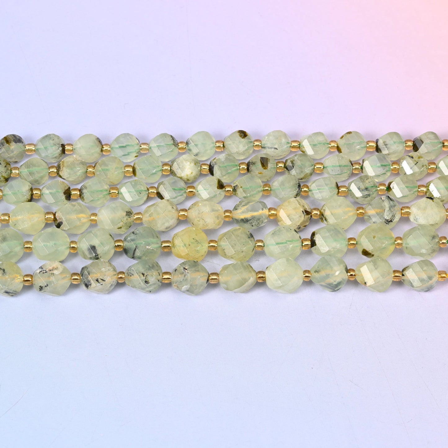 Prehnite Faceted Spiral Twist Beads: Size 8mm 10mm, Jewelry Making, 15 inch Strand