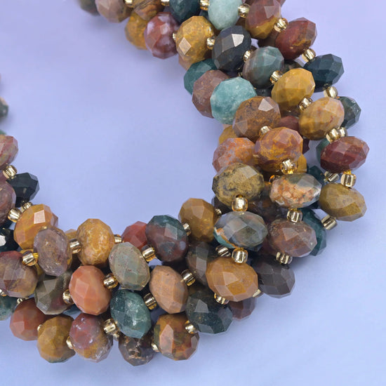 Faceted rondelle cut ocean agate beads