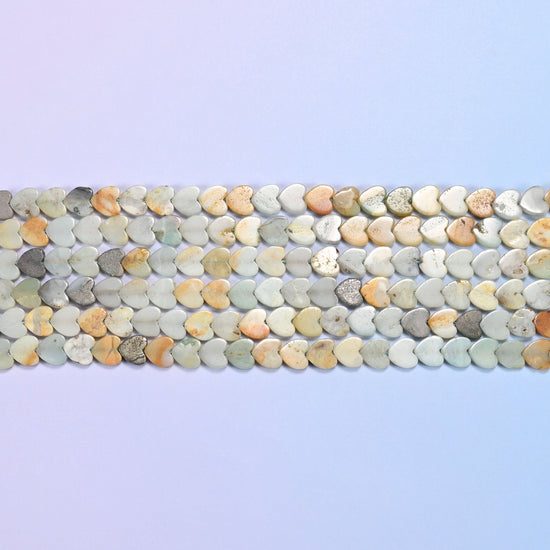 Multicolor Amazonite Flat Heart Beads: Size 6mm, Jewelry Making, 15 Inch Strand