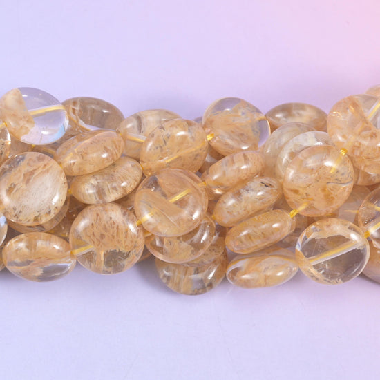 Smooth coin cut yellow watermelon quartz beads