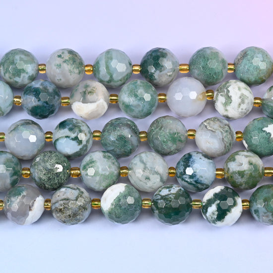 Moss Agate in translucent white and grey with green moss inclusions