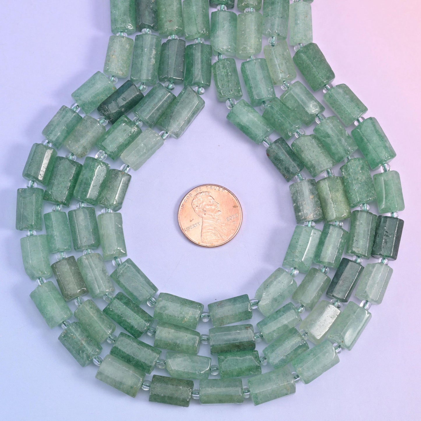 Natural Green Strawberry Quartz faceted tube cylinder beads, center drilled for jewelry making