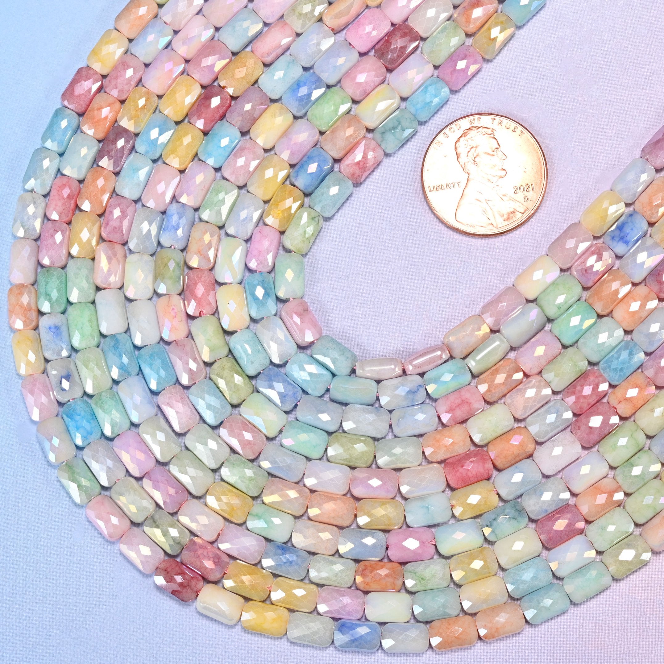 Colorful Opaque Faceted Rectangular Glass Beads, sold per 15 inch strand, 55 beads.