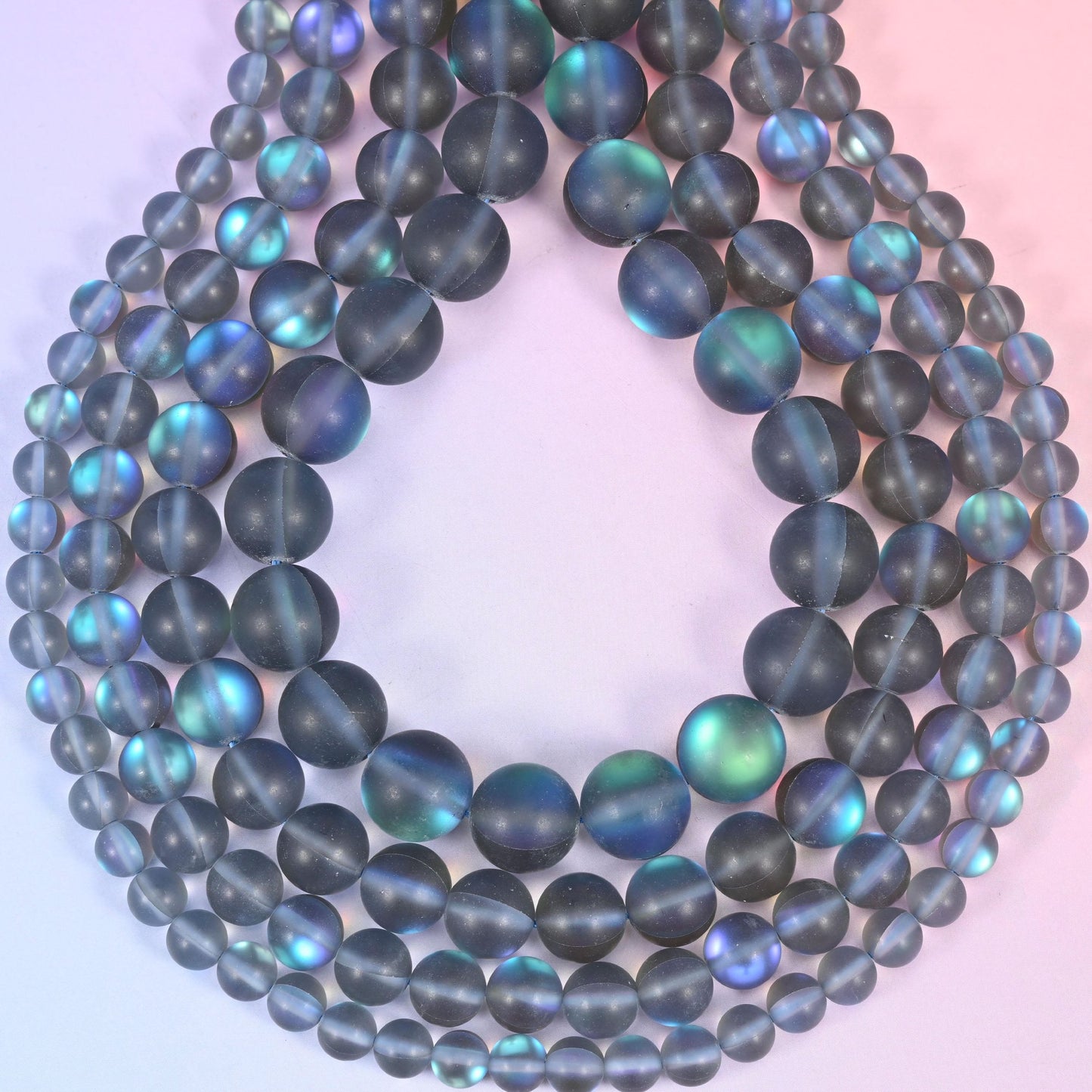 Mystic Aura Matte Gray Round Glass Beads, approximately 1.0mm drill hole