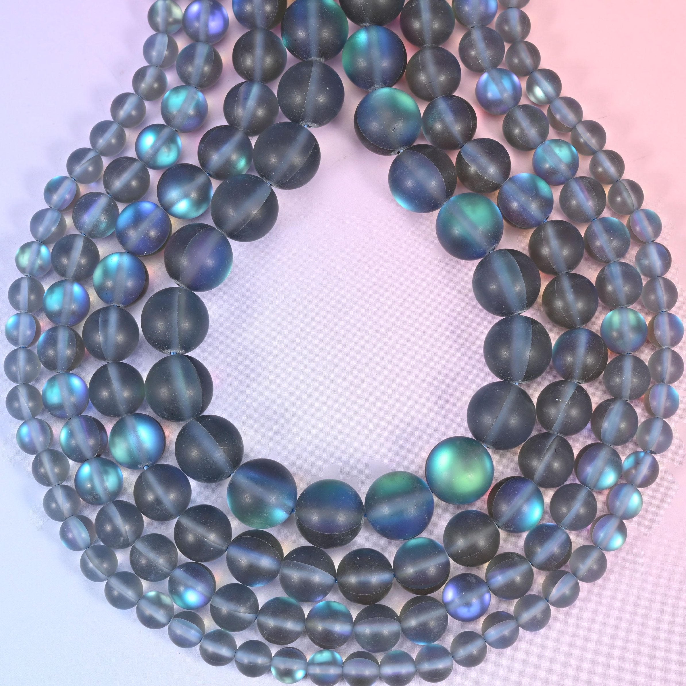 Mystic Aura Matte Gray Round Glass Beads, approximately 1.0mm drill hole