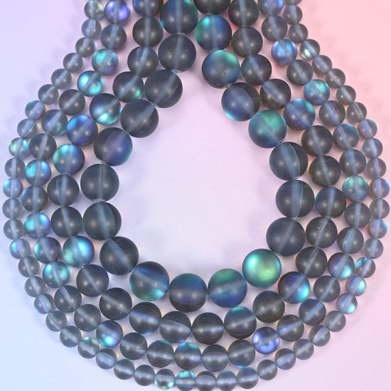 Mystic Aura Matte Gray Round Glass Beads, approximately 1.0mm drill hole