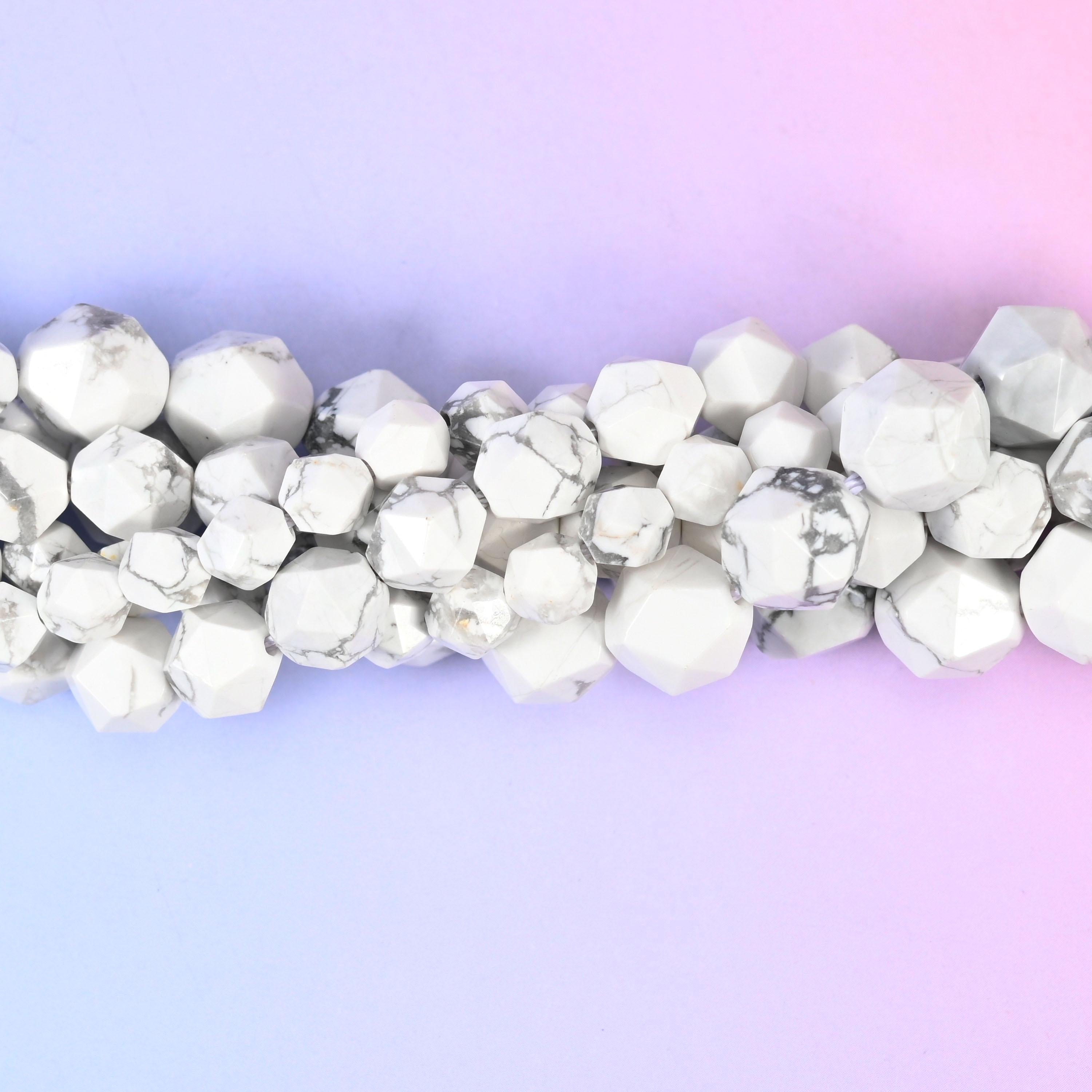 Natural White Howlite gemstone beads with a faceted star cut