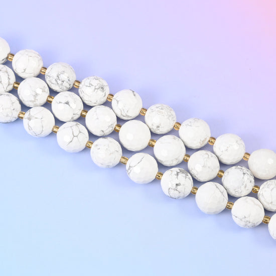 White Howlite Faceted Round Beads Size 16mm Jewelry Making 15 Inch Strand