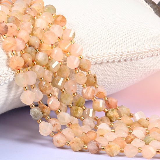 Red Grass Silk Stone faceted spiral twist beads
