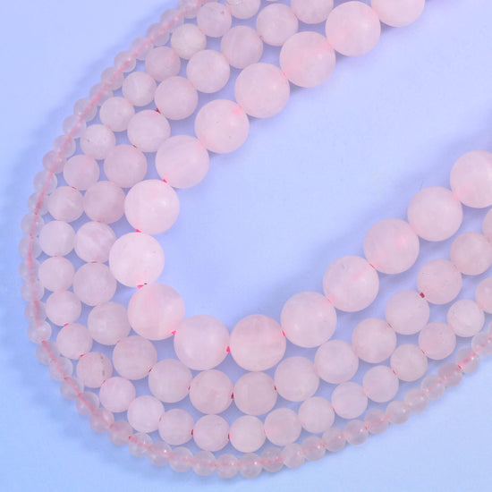 Rose quartz round beads, centre-drilled hole 0.5mm to 1.2mm