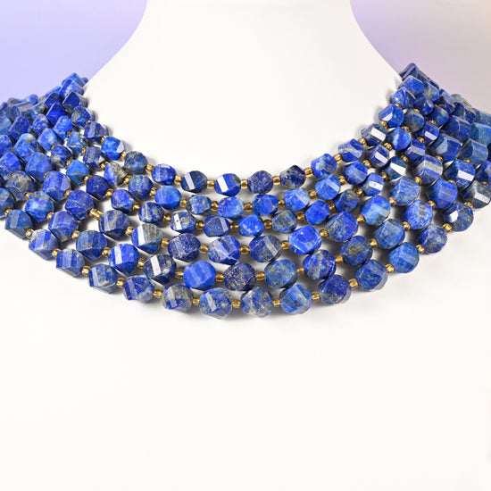 Lapis Lazuli beads, faceted spiral twist, 8mm 10mm