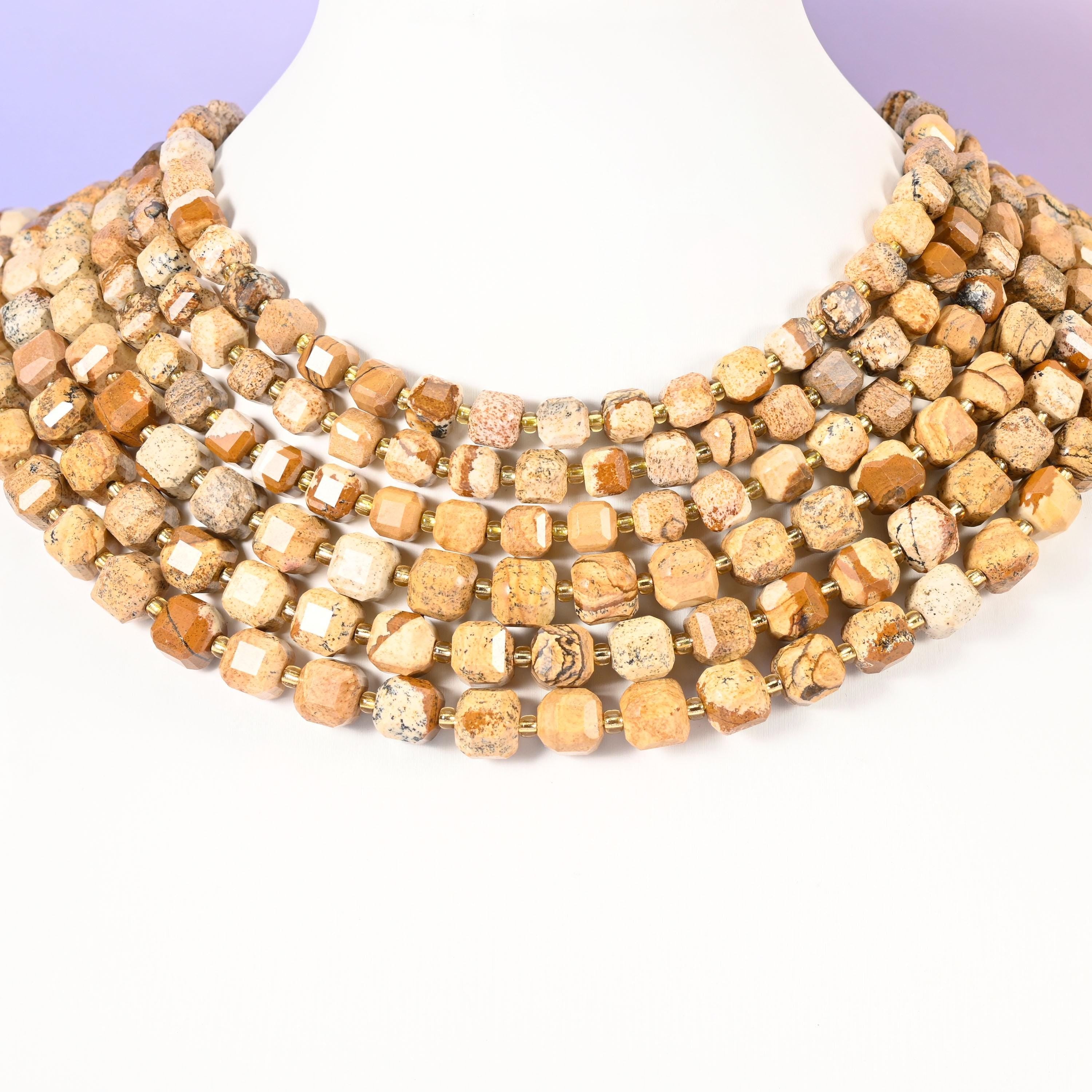 Picture Jasper beads, faceted cube shape, 6mm and 8mm