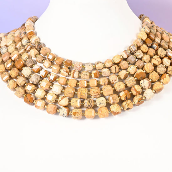 Picture Jasper beads, faceted cube shape, 6mm and 8mm