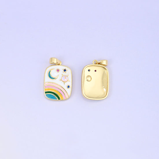 Enamel Rainbow Rectangle Pendants: 18K Gold Plated Charms, Jewelry Making Supply