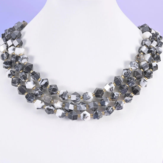 Zebra Jasper beads, faceted diamond rhombus, 10mm