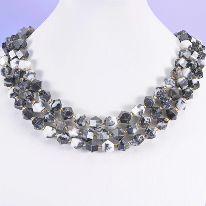 Zebra Jasper beads, faceted diamond rhombus, 10mm