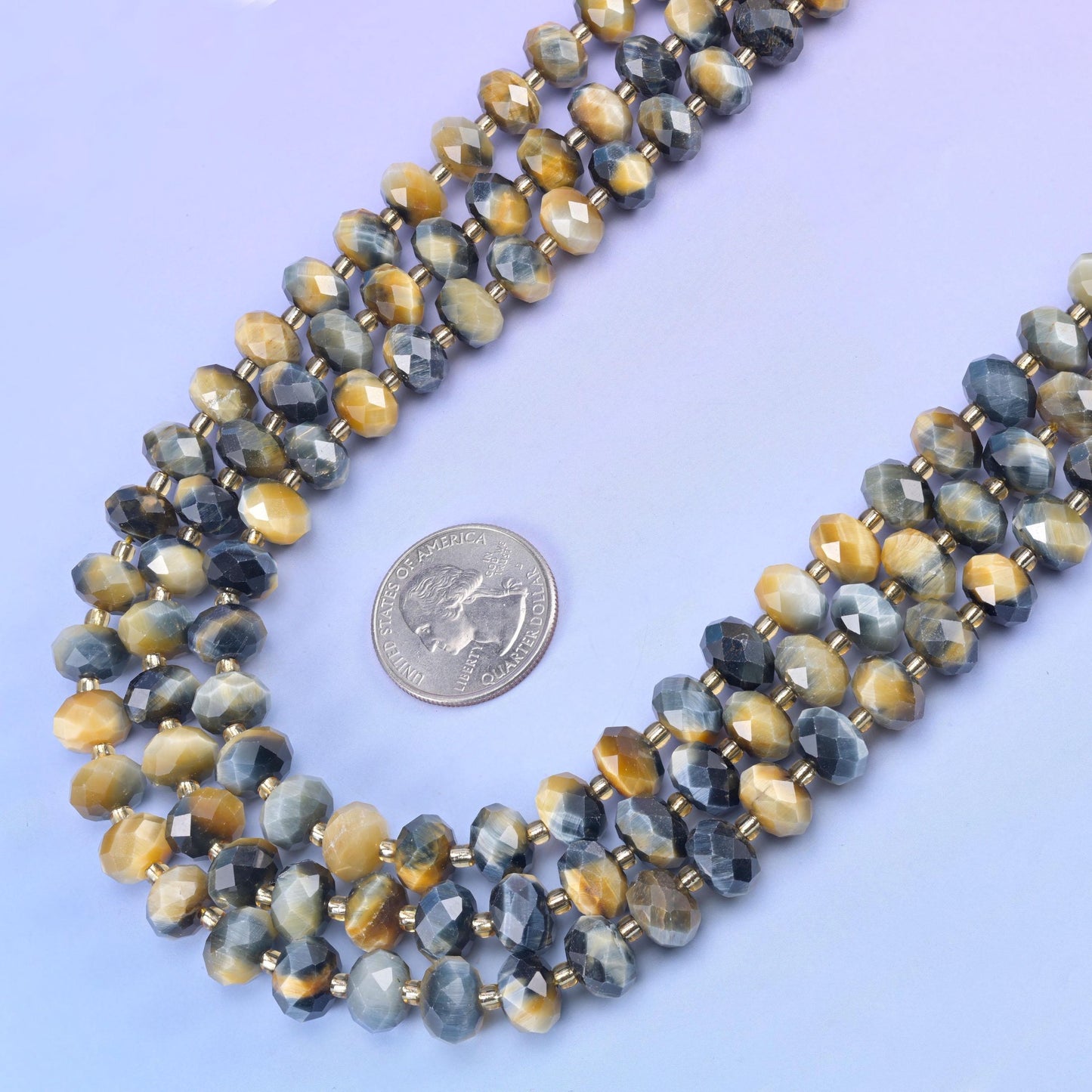 Gold Blue Dream Tiger Eye faceted rondelle beads, 15.5 inch strand