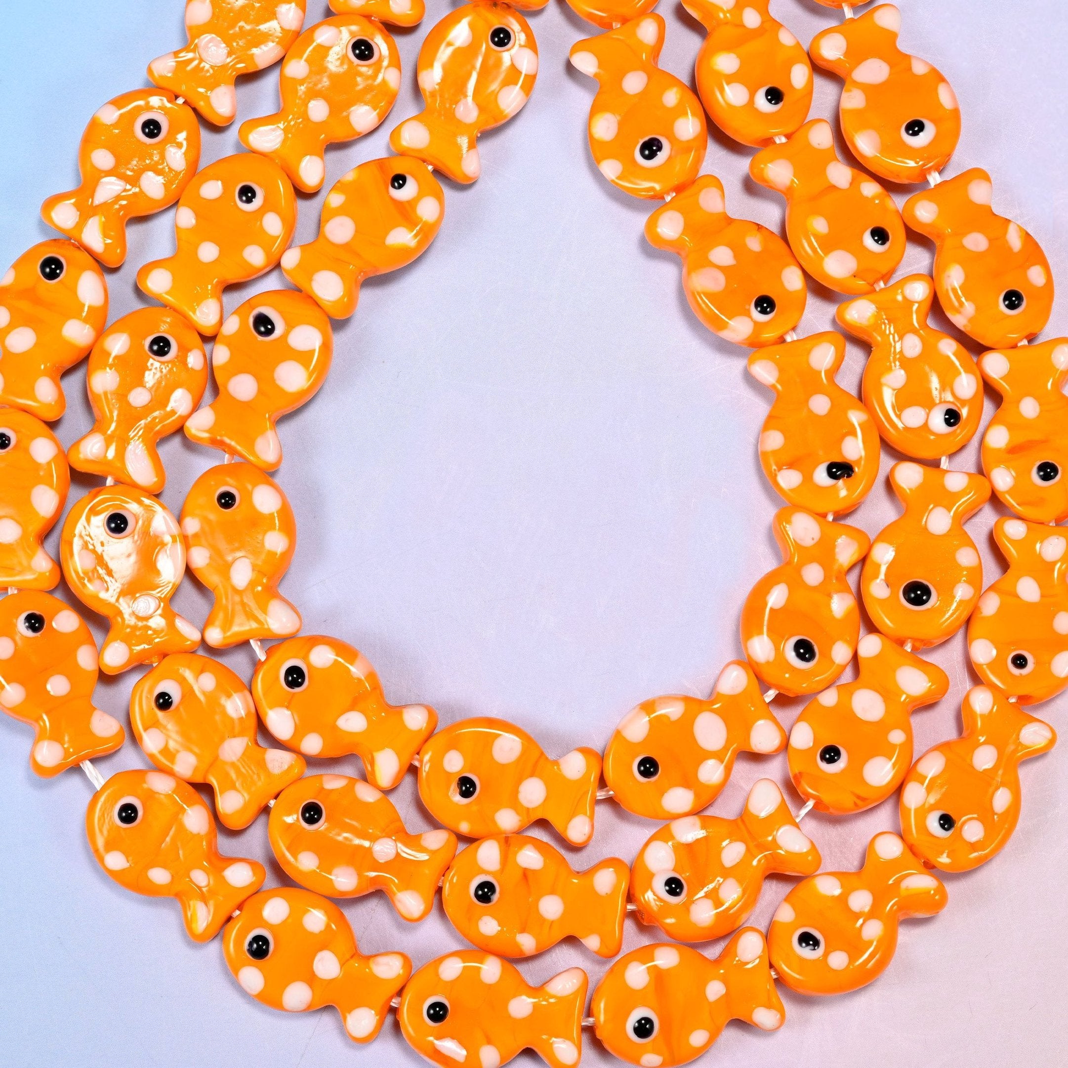 Orange with White Dot Fish Glass Beads, 1.2mm hole