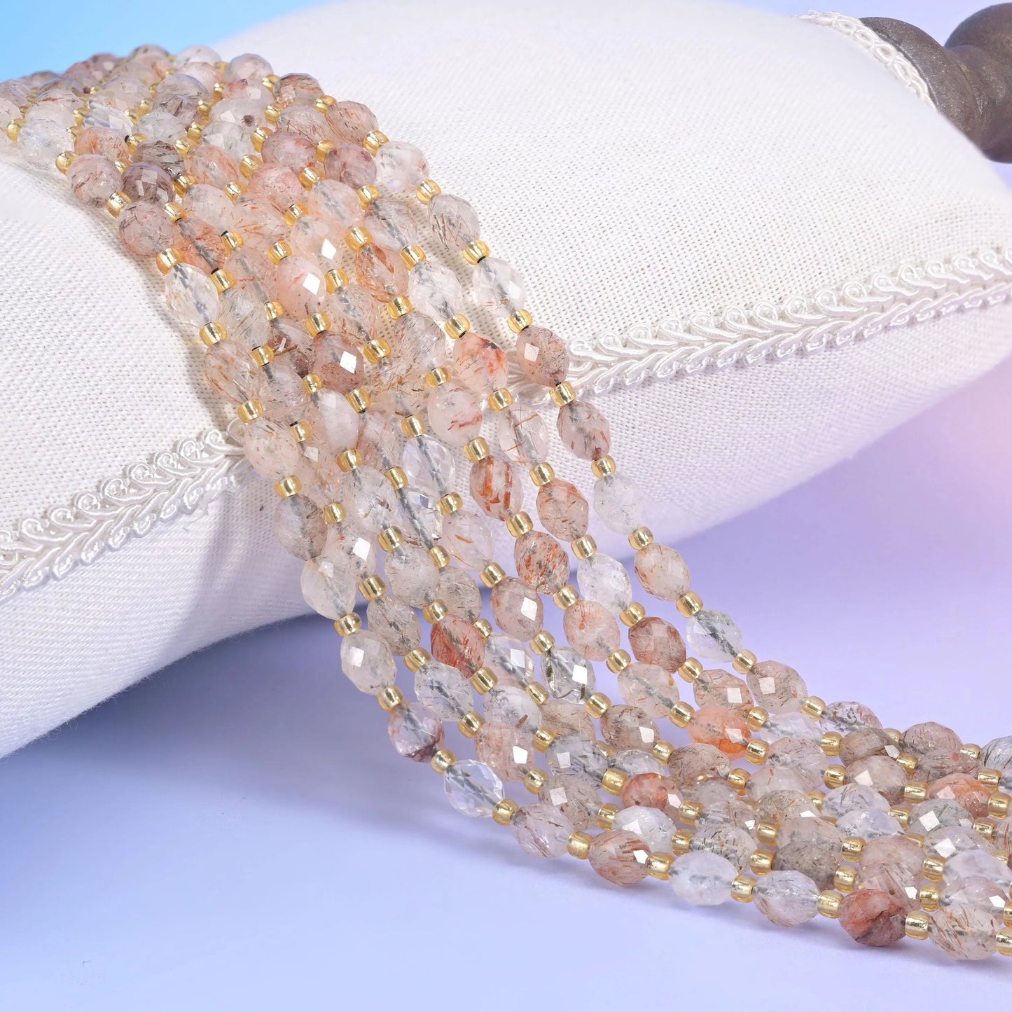Red Copper Rutilated Quartz Rice Barrel Beads