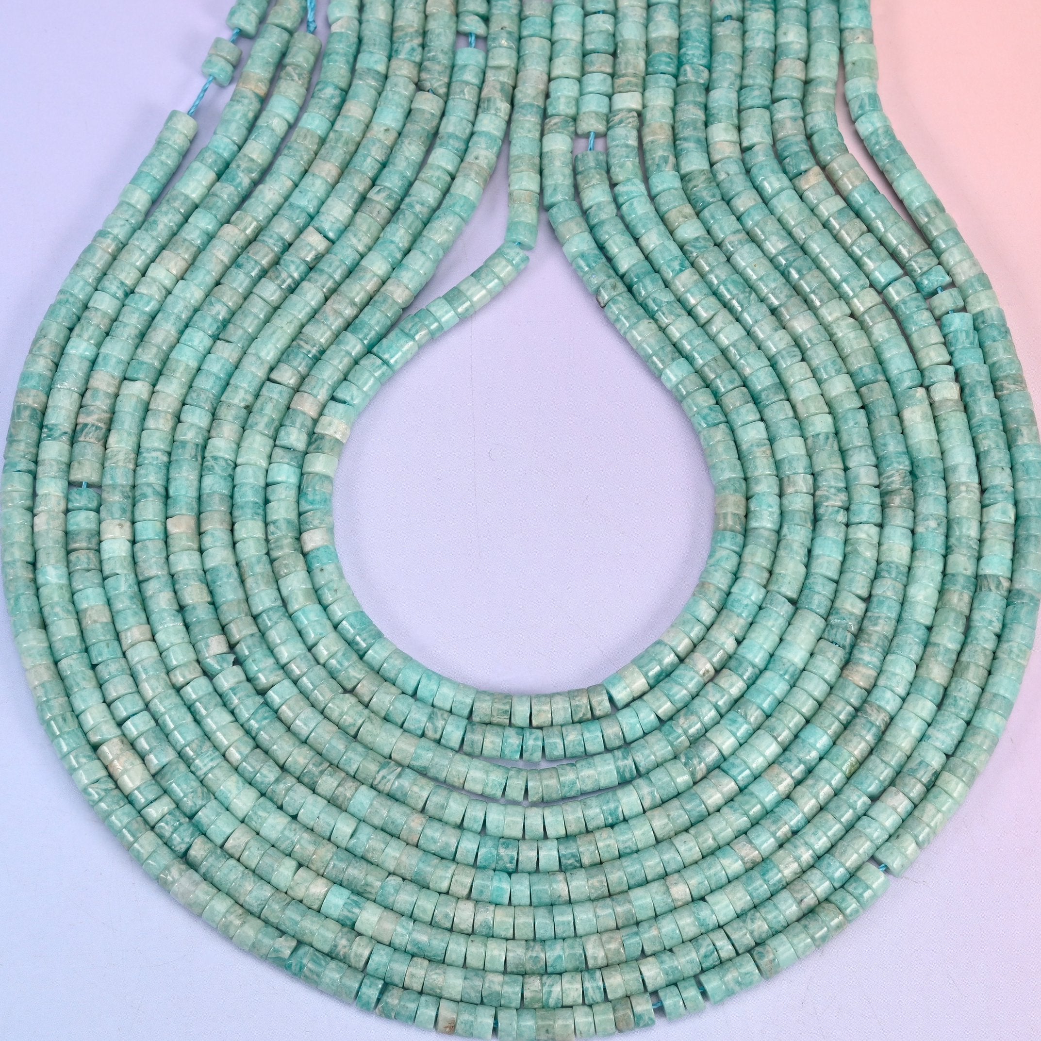 Blue Amazonite Smooth Heishi Disc Beads 2x4mm, hole 1.0mm (+/- 0.2mm), centre drilled