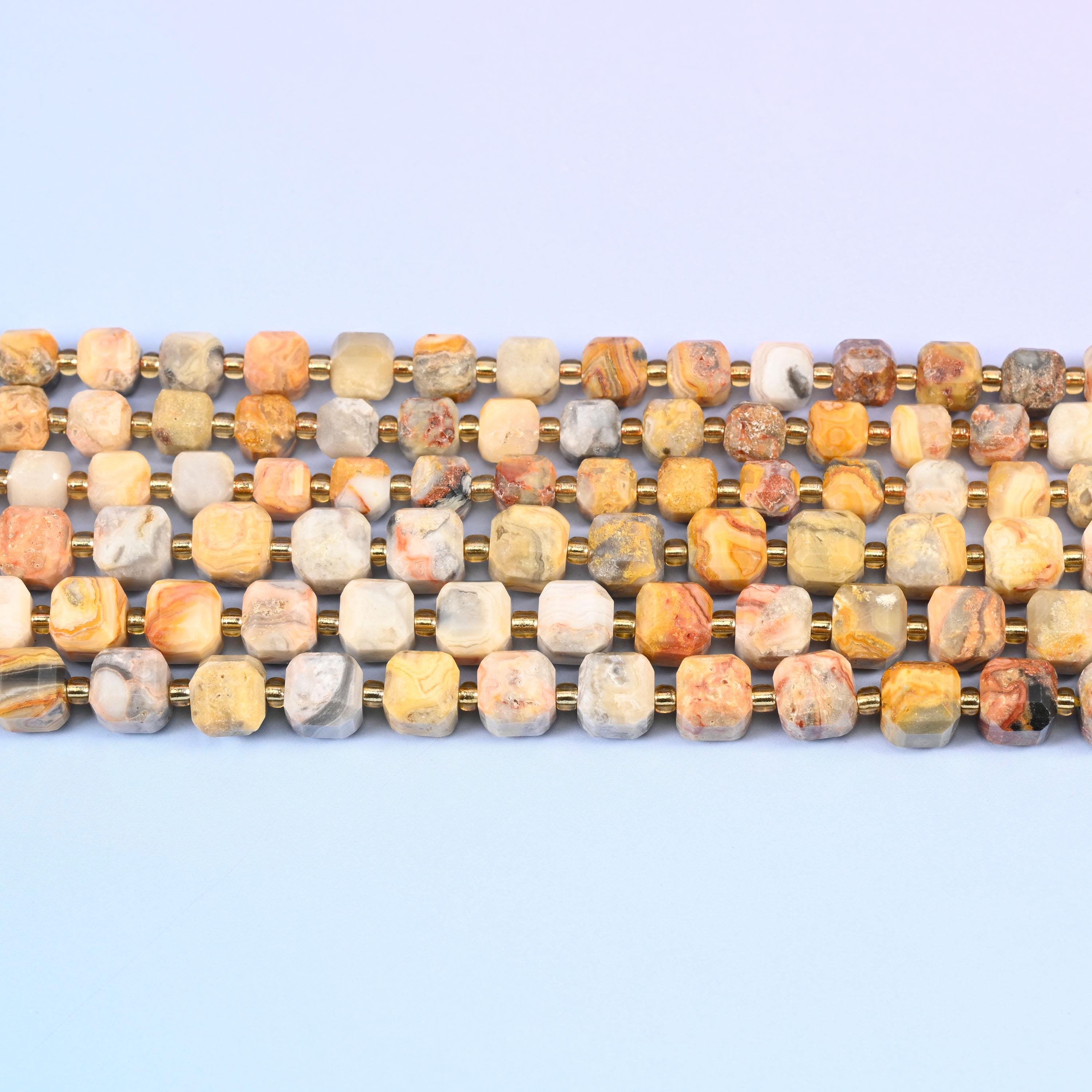 Crazy Agate beads in sandy beige and cream with apricot and rust banding