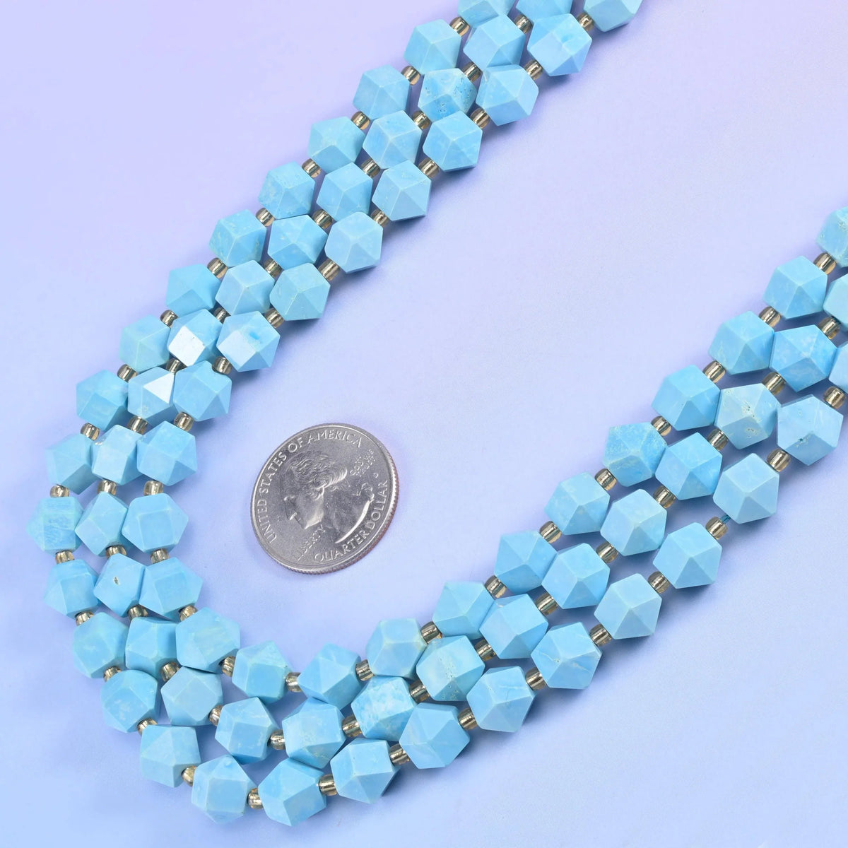 Dyed Blue Howlite faceted rhombus beads, 15.5 inch strand