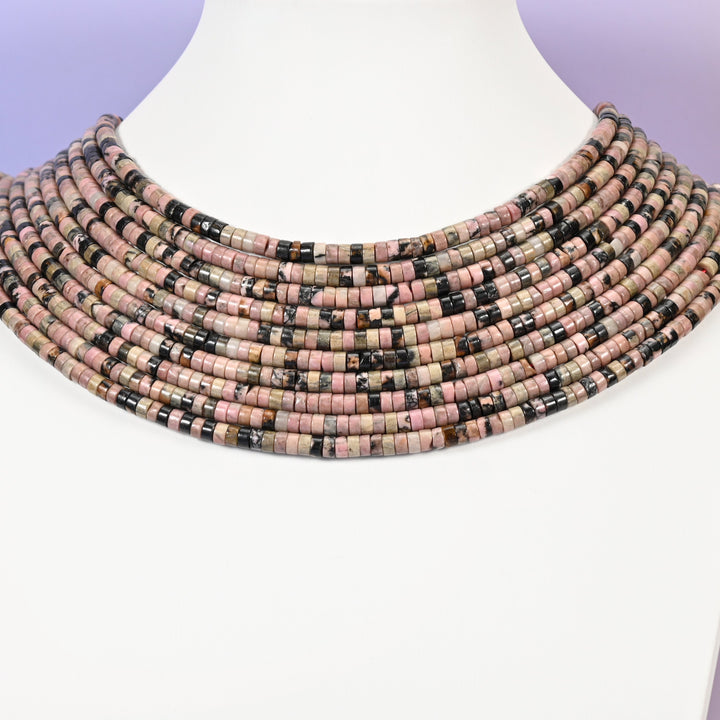 Rhodonite beads, smooth heishi disc, 2x4mm