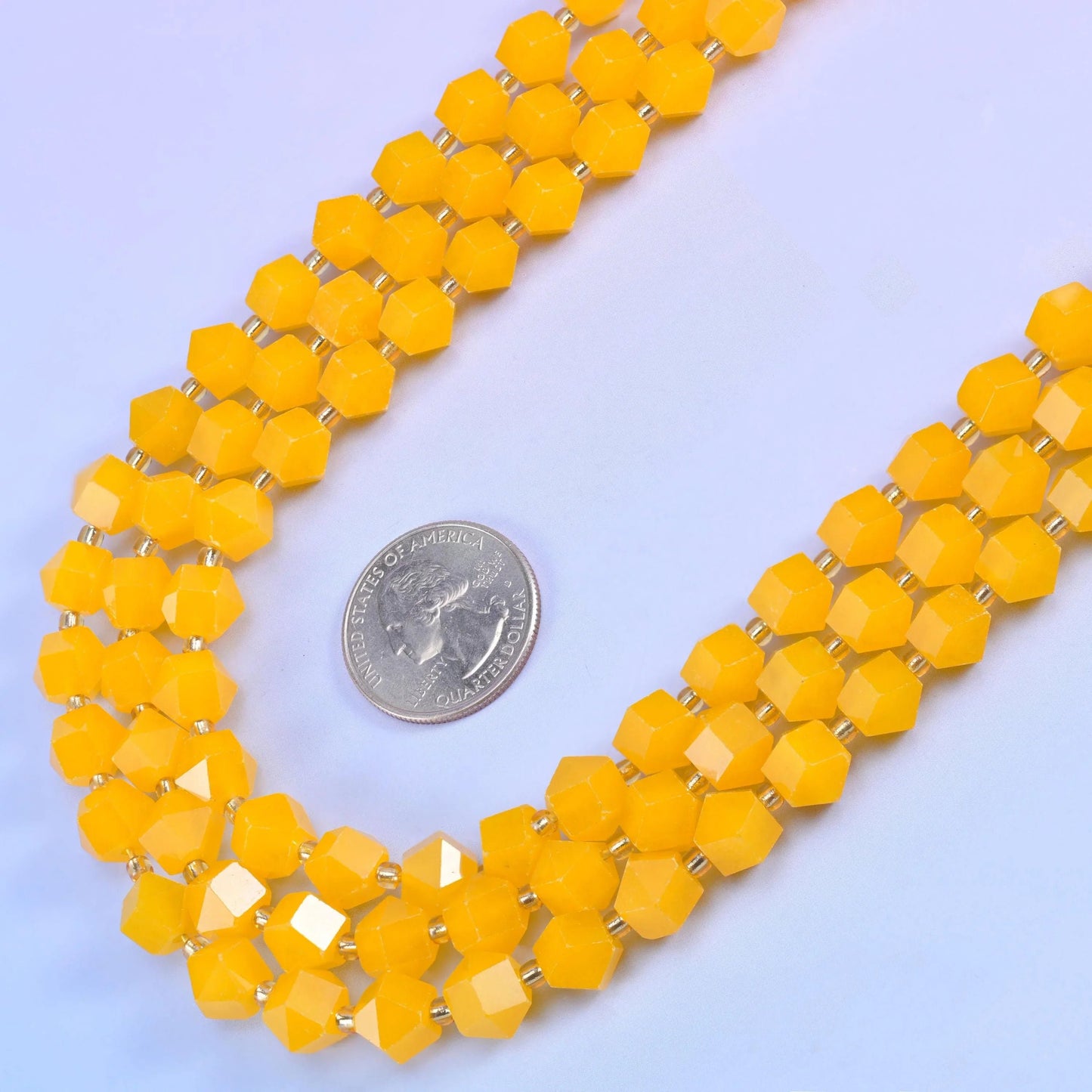 Dyed Yellow Jade faceted rhombus beads, 15.5 inch strand