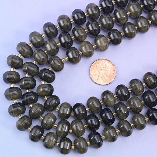 Gold obsidian pumpkin beads, 15 inch strand