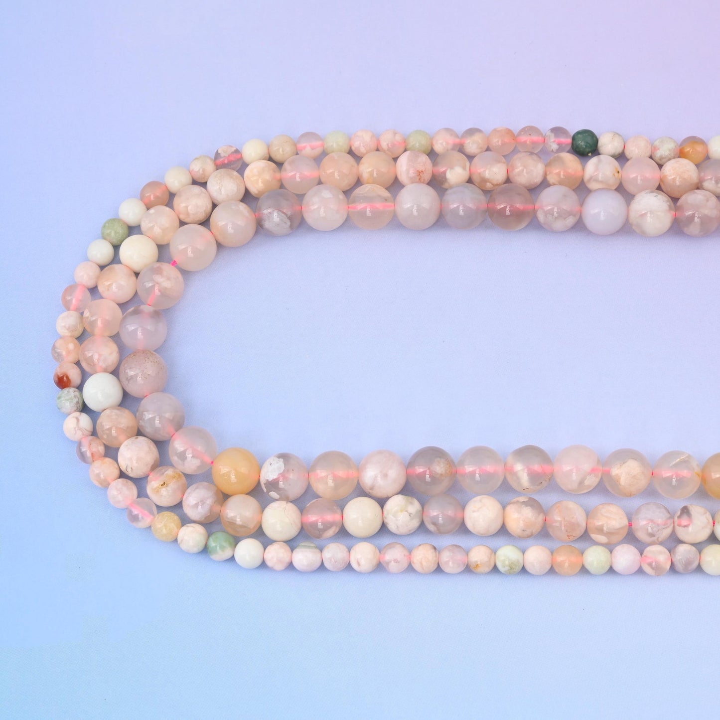 Sakura agate beads in pale blush pink and warm cream tones